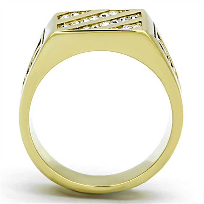TK1189 - Stainless Steel Ring IP Gold(Ion Plating) Men Top Grade Crystal Clear