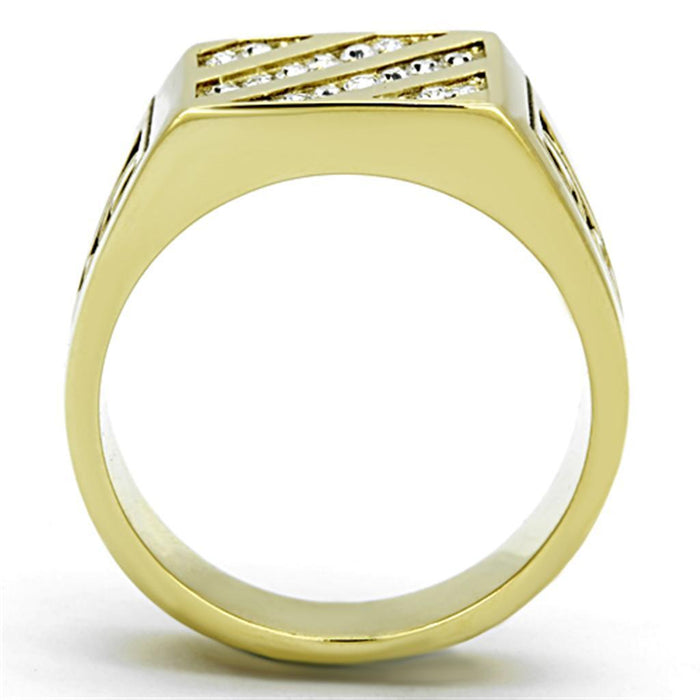 TK1189 - Stainless Steel Ring IP Gold(Ion Plating) Men Top Grade Crystal Clear