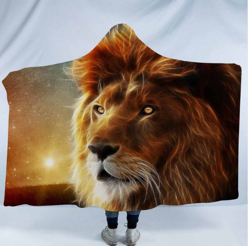 Color: 7, Size: 150x130cm - Lannidaa 3D Printed Lion Series Hooded Blanket Winter Warm Super Soft Hoodie Blanket Fleece Double Thick Bed Sofa Throw Blanket