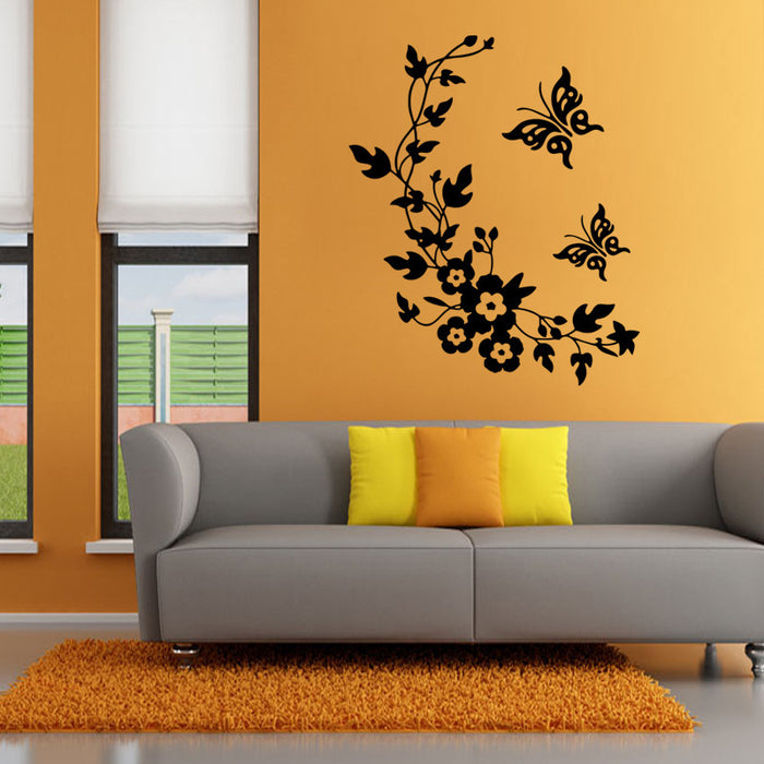 Funny Novelty Butterfly Flower Vine Bathroom Wall Sticker Home Decoration Vinyl Wall Decals