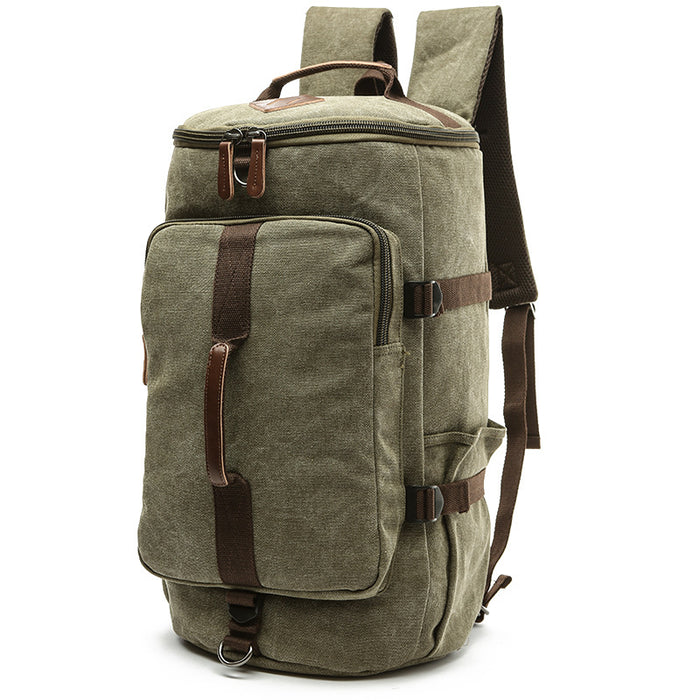 Color: Army Green, Size: large - Vertical Square European Style Travel Canvas Bag Outdoor Large-capacity Drum Student School Bag