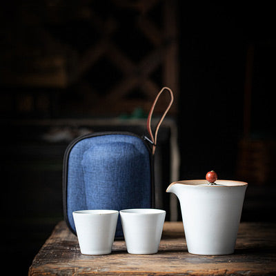 PINNY Japanese Coarse Pottery Travel Tea Set Ceramic Glaze Kung Fu Tea Set 1 Pot 2 Cups With Bag Portable Tea Service