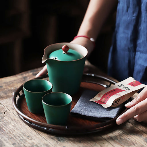 PINNY Japanese Coarse Pottery Travel Tea Set Ceramic Glaze Kung Fu Tea Set 1 Pot 2 Cups With Bag Portable Tea Service