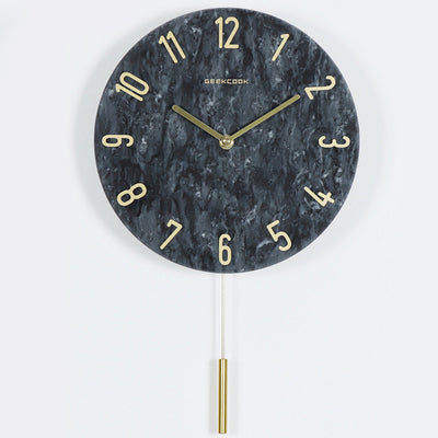 Color: Black, Size: Size12, Painting size: Digital - Nordic Ins Art Wall Clock Mute Atmosphere Fashion Creative Personality Living Room Bedroom Clock Marble Clock