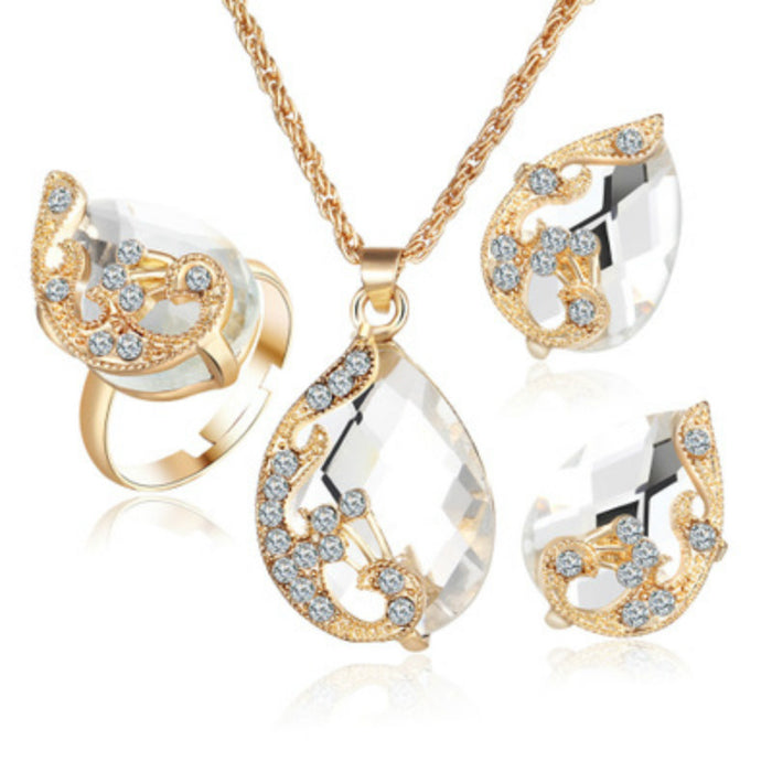 Alloy Plating Necklace Earrings Set Jewelry Set With Rhinestone Wedding Jewelry - Color: White