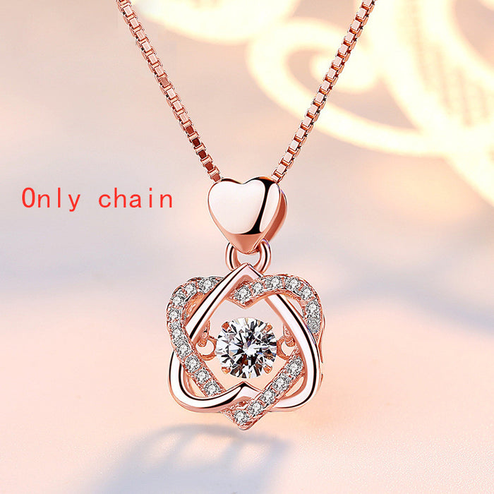 Color: Rose gold plated - Smart Heart Necklace Female 925 Silver Plated Rose Gold Pendant Clavicle Chain Jewelry