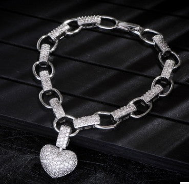 Style: Silver bracelet - Micro Inlaid Heart-Shaped Necklace And Bracelet Set
