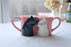 Color: Pink blue set - Kiss Cat Coffee Couple Handmade Mug