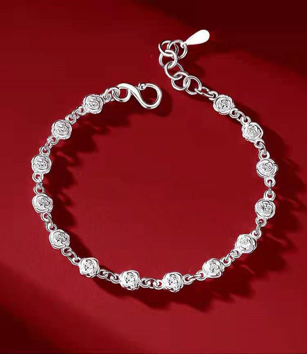 Color: Bracelet roses - Silver Bracelet Rose Flower Bracelet Send Lover Gift Silver Jewelry