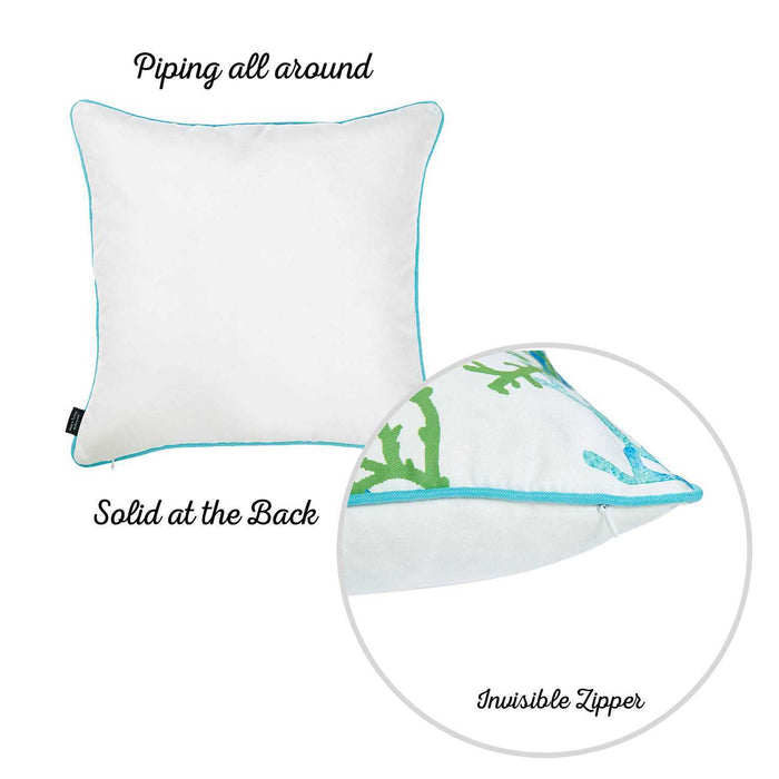 Square White Blue And Green Coral Decorative Throw Pillow Cover
