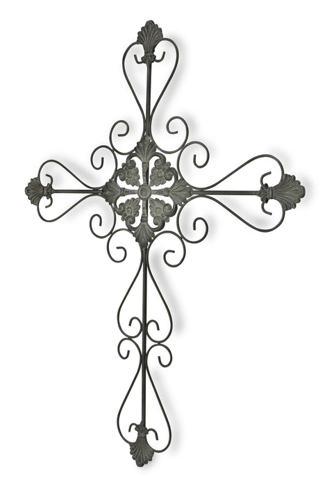 Large Gray Metal Scroll Design Gray Hanging Cross Wall Decor