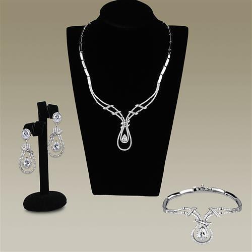 3W1095 - Brass Jewelry Sets Rhodium Women AAA Grade CZ Clear