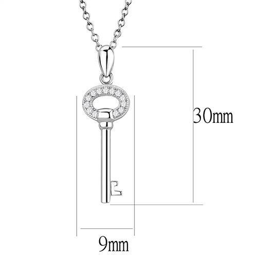 3W1379 - 925 Sterling Silver Chain Pendant Rhodium Women AAA Grade CZ Clear