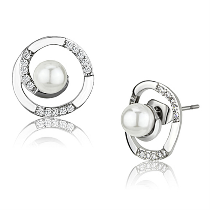 3W366 - Brass Earrings Rhodium Women Synthetic White