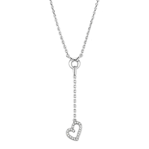 3W425 - Rhodium Brass Necklace with AAA Grade CZ  in Clear