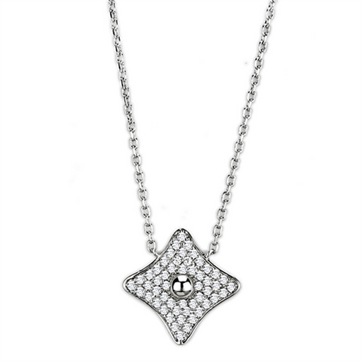 3W430 - Rhodium Brass Necklace with AAA Grade CZ  in Clear