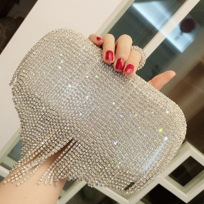 Style: B - 2021 new shiny diamond ladies fringed hand bag bag bag bag night party party bride Xiekua package