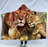 Color: 7, Size: 150x130cm - Lannidaa 3D Printed Lion Series Hooded Blanket Winter Warm Super Soft Hoodie Blanket Fleece Double Thick Bed Sofa Throw Blanket