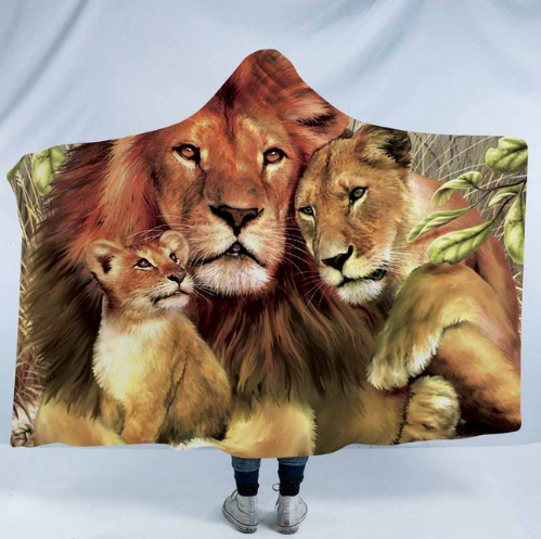 Color: 7, Size: 150x130cm - Lannidaa 3D Printed Lion Series Hooded Blanket Winter Warm Super Soft Hoodie Blanket Fleece Double Thick Bed Sofa Throw Blanket