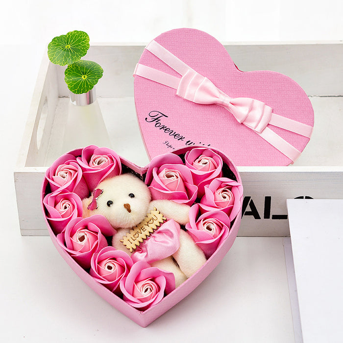 10 Soap Flower Rose Gift Box Bear Christmas Girlfriend Birthday Wedding Gift for Valentine's Day