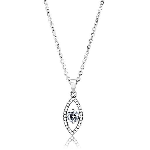 DA228 - Stainless Steel Chain Pendant High polished (no plating) Women AAA Grade CZ Clear