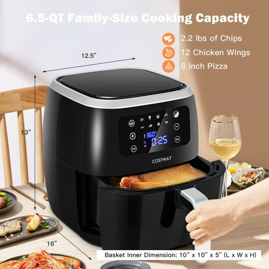 6.5QT Air Fryer Oilless Cooker with 8 Preset Functions and Smart Touch Screen-Black