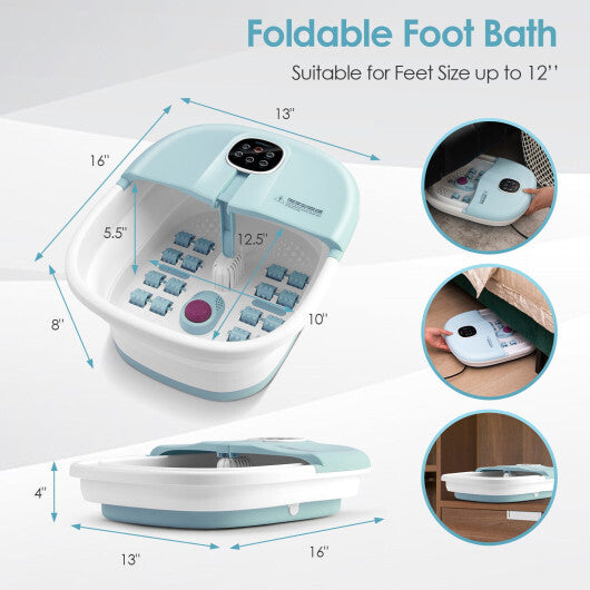 Folding Foot Spa Basin with Heat Bubble Roller Massage Temp and Time Set-Green