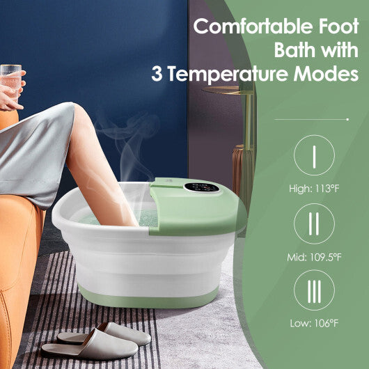 Folding Foot Spa Basin with Heat Bubble Roller Massage Temp and Time Set-Light Blue