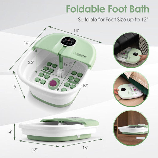 Folding Foot Spa Basin with Heat Bubble Roller Massage Temp and Time Set-Light Blue