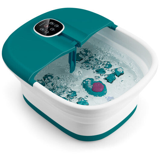 Folding Foot Spa Basin with Heat Bubble Roller Massage Temp and Time Set-Light Blue