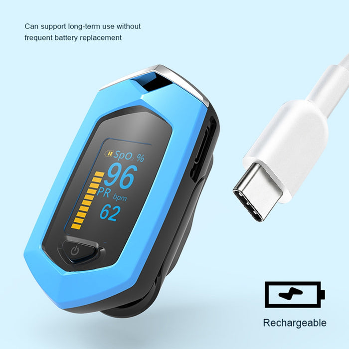 Finger Clip-type Pulse Oximeter With Lanyard Lithium Battery Rechargeable For Testing Finger Blood Oxygen Saturation black