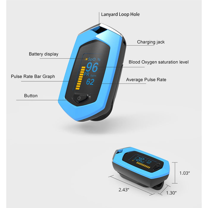 Finger Clip-type Pulse Oximeter With Lanyard Lithium Battery Rechargeable For Testing Finger Blood Oxygen Saturation black