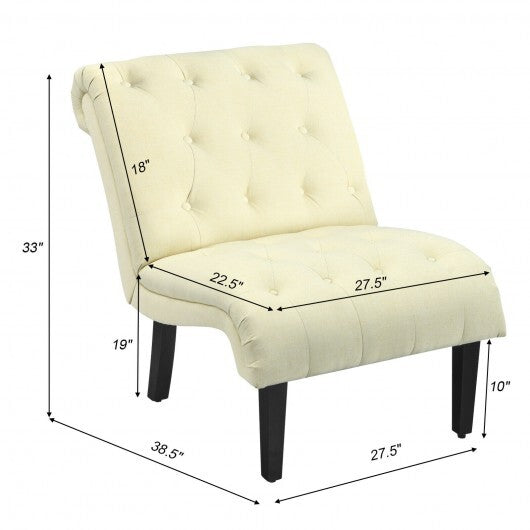 Cotton Linen Fabric Armless Accent Chair with Adjustable Foot Pads-Beige
