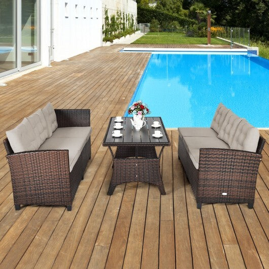 3 Pieces Rattan Sofa Set with Cushions for Patio  Garden  Lawn
