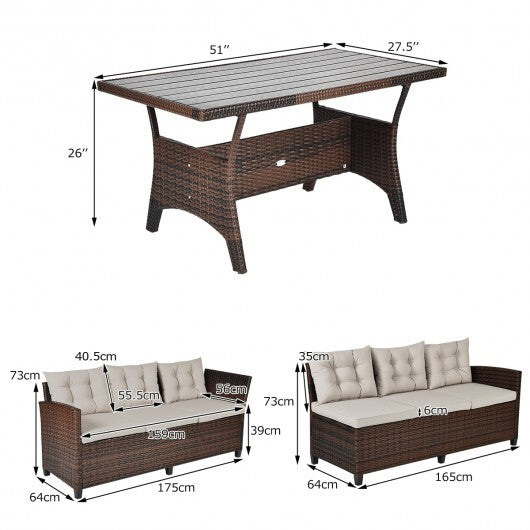 3 Pieces Rattan Sofa Set with Cushions for Patio  Garden  Lawn