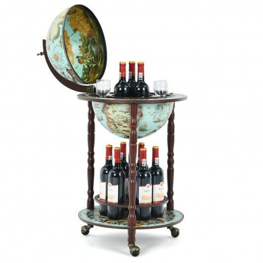 17 Inch Globe Wine Bar Stand 16th Century Italian Map Liquor Bottle Shelf Cart