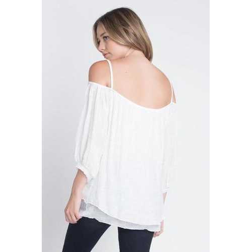 Women's 3/4 Sleeve Cold Shoulder Buttoned Top