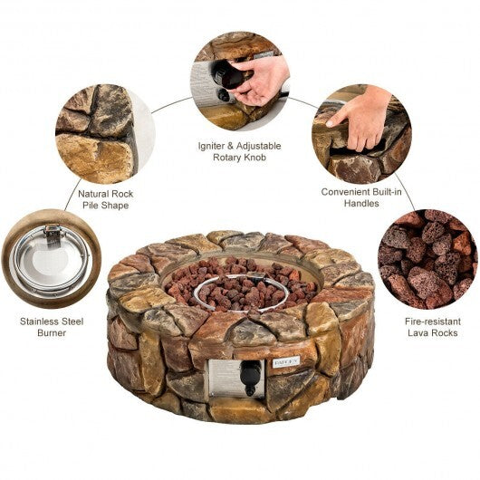 28 Inch Propane Gas Fire Pit with Lava Rocks and Protective Cover
