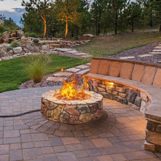 28 Inch Propane Gas Fire Pit with Lava Rocks and Protective Cover