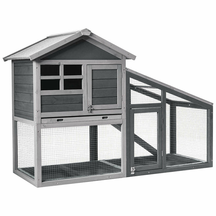 Wooden Rabbit Hutch with Unique Slant Sunlight Panel and Ventilation Door - Color: Gray