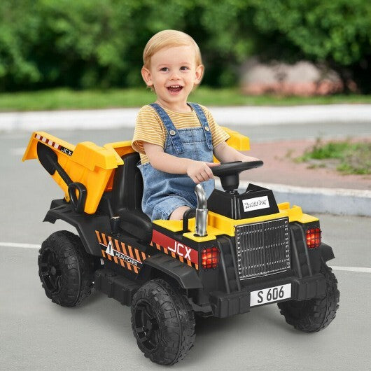 12V Battery Kids Ride On Dump Truck  withEl Electric Bucket and ectric Dump Bed - Color: Yellow